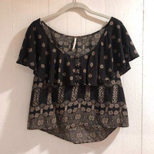 Free People Black Floral Tiered Blouse